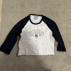 Genuine Merchandise Yankees Long Sleeve Cropped Tee - Navy and White